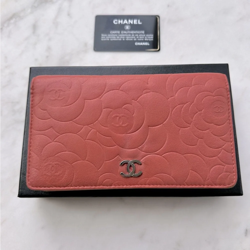 Chanel CC Coral Camellia Bifold Wallet